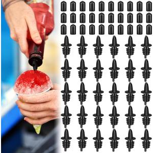 60 Pcs Bottle Pourers Syrup Pour Spouts Including Snow Cone Syrup Alcohol Liquor Bottle Pourers and Rubber Dust Cap Covers Dispenser Accessories