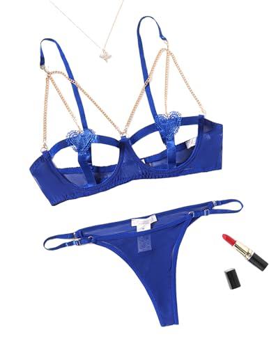 Avidlove Lingerie for Women 2pcs Bra and Panty Sets Heart Cutout Sexy Lingerie Set Sky Blue (Medium)