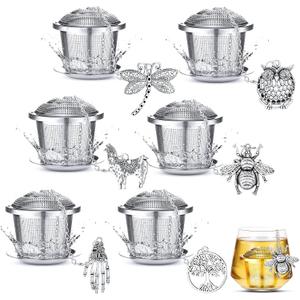 Retro Style Tea Leaf Mesh Strainer Infuser Set - 6 Pcs Stainless Steel Tea Ball Strainer with Charm Pendant & Extended Chain Hook Retro Style Tea Leaf Mesh Strainer Infuser Set - 6 Pcs Stainless Steel Tea Ball Strainer with Charm Pendant & Extended Chain Hook