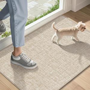 Ultra Thin Indoor Door Mat 17"x47", Non-Slip Door Mat, Khaki | Low-Profile, Rubber Backing, Absorbent Door Mat Indoor Entrance, Washable Welcome Doormats Dirt Trapper Entry Front Floor Mat