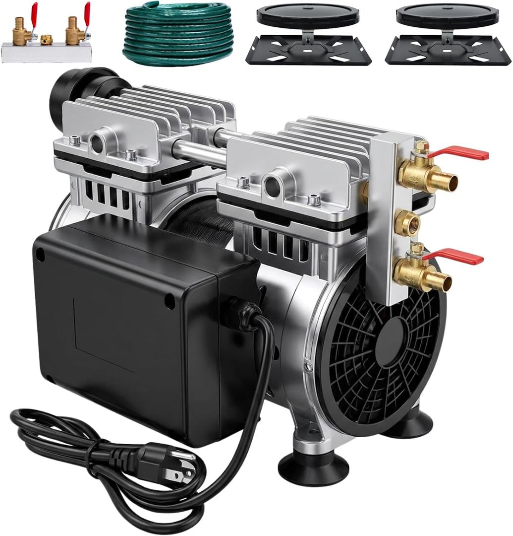 DC HOUSE Pond Aerator 5.76CFM Aeration System for Up to 3 Acre Pond & Lake, 3/4 HP 550W Air Compressor with 100' Weighted Tubing & 2 Premium Air Diffusers