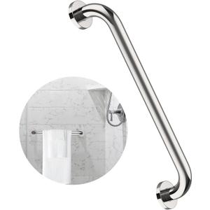 16 Inch Stainless Steel Shower Grab Bar, ZUEXT Chrome Shower Handle, Bathroom Balance Bar, Safety Hand Rail Support Bar for Handicap Elderly Injury, Senior Assist Bath Tub Wall Concealed Mount Handle (16Inch Shower Bar-Stainless Steel)