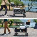 EVER ADVANCED Collapsible Push & Pull Shopping Cart with Wheels & Brakes, Foldable Wagon for Groceries with Practical Basket, Side Pockets & Cup Holders, Beach Utility Rolling Cart for Camping, Black