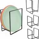 CEYAZYE 4 Pack Plate Holder Organizer for Cabinet Space Saver, Metal Dinner Dish Storage Rack, 2 Sizes Kitchen Storage Display for Plates, Pots, Pans, Cutting Boards, Black