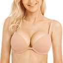 Wingslove Women's Push Up Bra Deep V Plunge Underwire T-Shirt Bra Multiway 2 Cups Up (36C, Pink Nude)