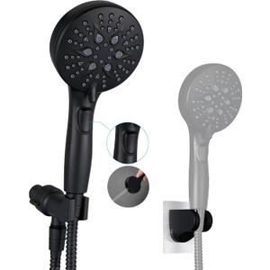GwernKB Handheld Shower Head with on off Switch&Built-in Power Spray,7-Setting High Pressure Spray Shower Wand with 79in Long Hose&Bracket and Extra Adhesive Shower Holder for Lower Mount,Black