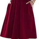 SOFIA'S CHOICE Women's Knee Length Skirt Elastic Waist A Line Flowy Midi Skirts with Pockets Wine Red Medium