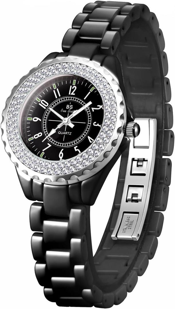 Women's Watches Swarovski Crystal Analog Quartz Waterproof White Ceramic Watch for Ladies Bracelet Watch