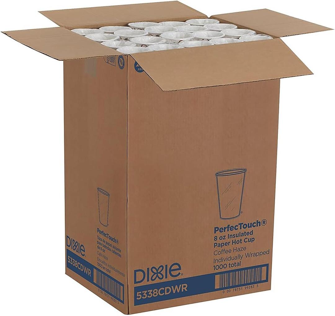 Dixie PerfecTouch, 5338CD, Coffee Haze, 8 oz., Individually Wrapped Insulated Paper Hot Cup by GP PRO (Georgia-Pacific) (Case of 1, 000 Cups), Coffee Haze Design