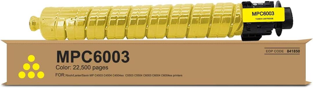 MP C6003 Yellow Toner Cartridge 1 Pack, 841850 Compatible with Aficio/Lanier/Savin MP C4503 C4504 C4504ex C5503 C5504 C6003 C6004 C6004ex Printer | 22,500 Pages