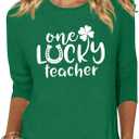 St Patricks Day Shirt for Women 3/4 Sleeve Lucky Clover Heart Shirts Irish St Paddys Day Tee Tops (Green, XXL)