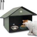 Outdoor Cat House Feral Cat Feeding Station Covered Waterproof Stray Cat Shelter Community Cats Dining Room for Food & Water