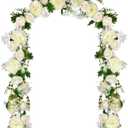 2 Pakc Artificial Peony Garland, 12ft Floral Greenery Garland with Mixed Peony Flowers and Green Leaves for Wedding Dining Table Home Party Decor (2, White)