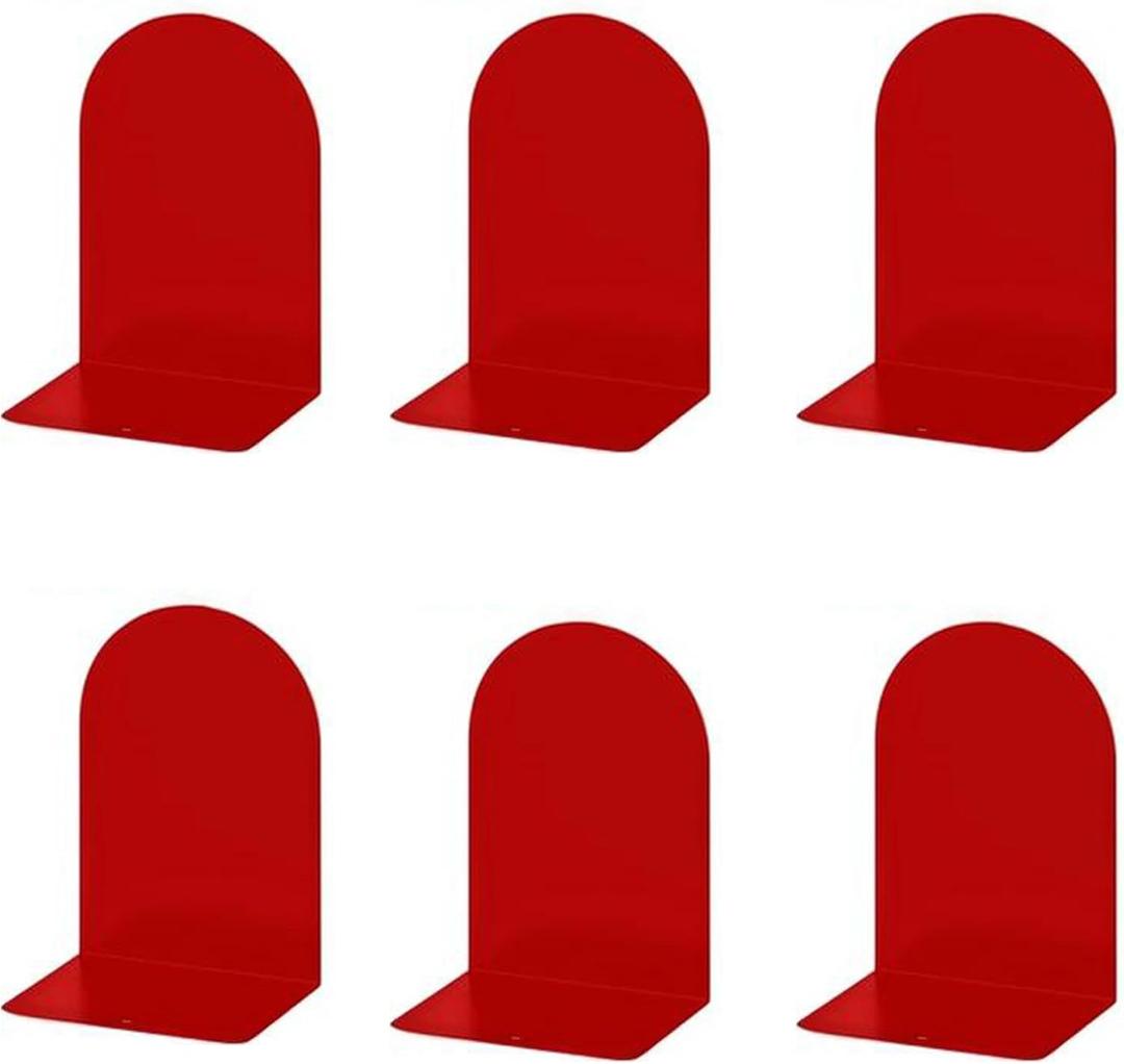Lulonpon 6 Pieces Book Ends, Bookends, Books Stand, Metal Bookend for Shelves, Red Book Ends for School, Library, Desktop Organizer