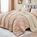 MUXHOMO Duvet Cover Queen Size, Reversible Floral Rosy Gold Duvet Cover Set with Zipper Closure, 3 Pieces Botanical Patterns Soft Microfiber Bedding Set with 4 Ties (90"x90", 2 Pillow Cases) (01 - Rosy Gold Leaves (No Comforter))
