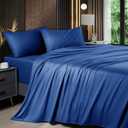 Shilucheng 4 Piece Full Sheet Sets, Cooling Sheets, Blend Rayon Derived from Bamboo, Deep Pocket Up to 16", Breathable & Soft Bed Sheets, Hotel Silky Bedding Set, Navy Blue