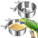 MotBach 2 Pack Bird Feeding Bowls Cups Parrot Food Water Dishes, Stainless Steel Bird Bowl Cup Dish with Clamp, Birdcage Feeder Pet Cage Bowls for Parrot Cockatiel Budgie Conure Parakeet Small Animal