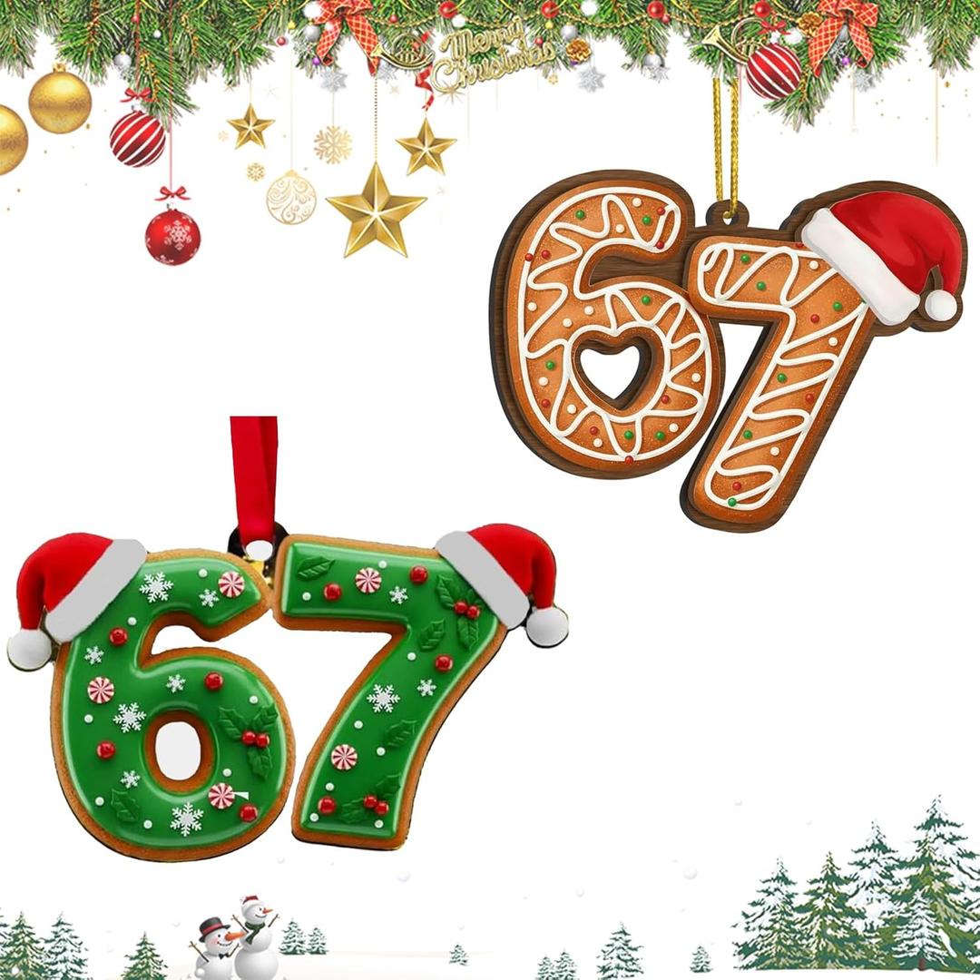 3 x 67 Christmas Ornament, 2PCS 67 Meme Funny Christmas Ornaments 2025, Funny 67 Christmas Ornament, 67 Meme Gag Gift for Kids,2025 Santa Ornaments for Christmas Tree, Stocking Stuffers for Teens