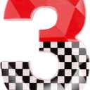 3D Racing Cars Themed Birthday Candles for Cake, Black White Checkered Red 3 Candle, Number 3 Candle Happy Birthday Cake Topper for Boys Girls Racing Car Birthday Party Decorations Supplies