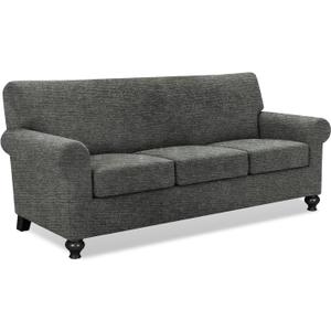 URBANLIFE 4-Piece Stretch Sofa Slipcovers for 3 Cushion Couch, Super Stretch Spandex Non-Slip Sofa Cover with Elastic Bottom, Machine Washable Furniture Protector for Kids & Pets, Gray