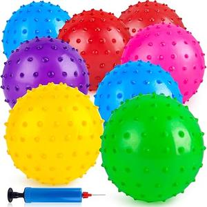 LOVEINUSA 8PCS Bounce Balls, Knobby Balls with Pump 7inch Sensory Balls Spiky Massage Balls for Kids Party Favors
