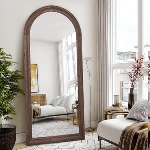 Arched Full Length Mirror 71"x32" - Rustic Brown Solid Wood Wall Mirror, Oversized Leaning or Mounted Design for Bedroom, Entryway, Living Room Dcor