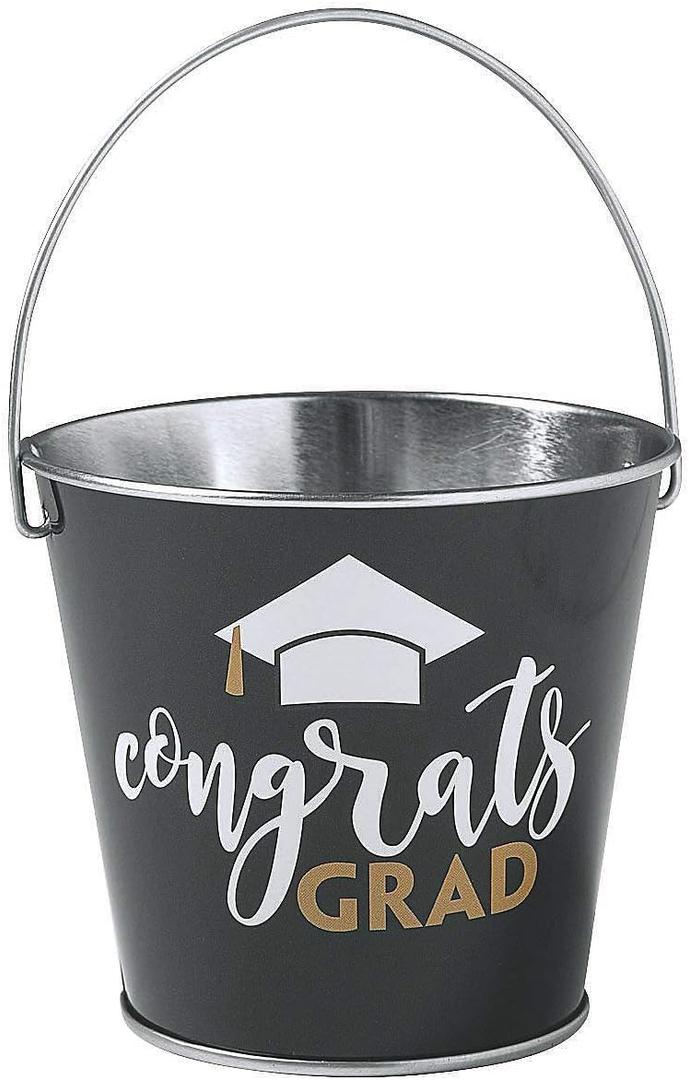 Graduation Metal Pails, fill with Snacks and Treats - Set of 12 - Graduation Party Supplies