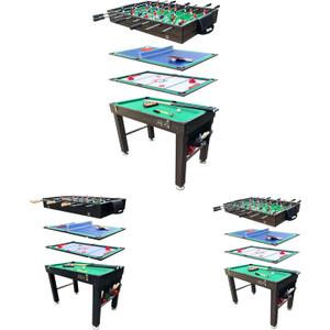 KICK Quad 48 4-in-1 Multi Game Table - Combo Game Table Set - Foosball, Billiards/Pool, Glide Hockey and Table Tennis for Home, Game Room, Friends and Family! (Brown)