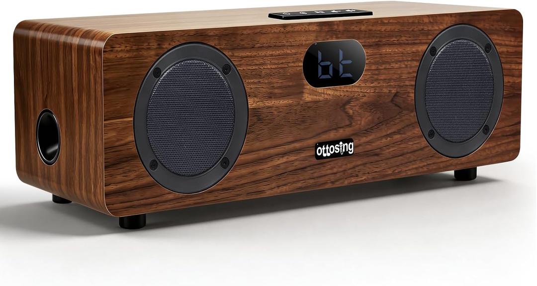 2.1 Sound Bar for Smart TV, Built-in 30W Subwoofer, Bluetooth 5.0,Optical/HDMI ARC/AUX/USB Inputs, Wooden Home Theater Speaker with Remote Control