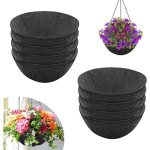 Riare 8 Pack 12 Inch Round Fabric Planter Basket Liner- Hanging Basket Liners Replacement Coco Fiber Liner Alternative for Hanging Basket Flowers (Prevent Birds from Nesting)