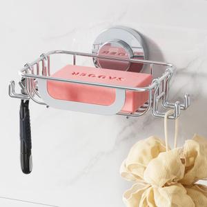 TAILI Soap Holder Soap Dish for Shower, Suction Cup Soap Holder for Shower Wall, Bathroom Accessories, Removable Strong Hold Soap Saver, Drill Free (1 Tier, Silver)