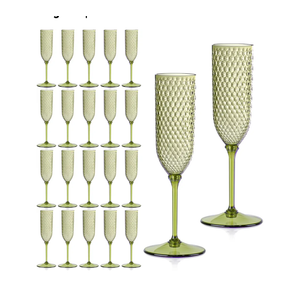 24 Pack Green Detachable 2 piece Champagne Flutes 5.5 Oz Unbreakable Plastic Mimosa Disposable Champagne Glasses Drinking Cups Stemmed Reusable Wine Toasting Glasses for Wedding (24, Olive Green)