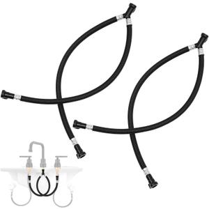 2 Pcs 16 Inch Quick Connect Water Hose Faucet Supply Lines Hot & Cold Water Mixer Line Replacement V-shape Widespread Bathroom Sink Faucet Y Hose with Snap-in Fast Lock Pipe(Black)