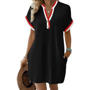 ETCYY NEW Summer Dresses for Women Vacation Beach Cover Ups Trendy Going Out Casual T Shirt Sundress Preppy Daily Outfits (Black, M)