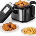 Pukomc 2.5L Electric Deep Fryer,Adjustable Temperature fryer pot with basket for Home Use,Removable Lid and Non-Stick Inner Pot Easy to Clean