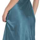 Summer Satin V Neck Backless Midi Dresses for Women 2025 Silky A line Formal Low Back Sleeveless Wedding Guest Long Dress (Blue, L)