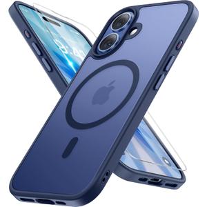 Miracase Magnetic for iPhone 17 Case (Compatible with MagSafe) with Screen Protector Military-Grade Protection, Anti-Fingerprint Translucent Matte Phone Cover for iPhone 17 6.3 inch, Dark Blue