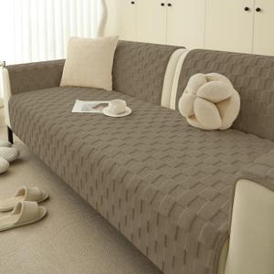 Foxdecor Couch Covers for 3 Cushion Couch Sofa Pet Friendly, Funny Fuzzy Pet Couch Covers, Anti Slip Sofa Covers Dog Cover for Couch Protector. (Brown, 30x82 inch)