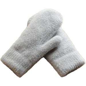 IZUS Women Winter Warm Cold-Weather-Mittens Acrylic-Wool Thick-Knitted-Crochet-Gloves Spring S/M (Gray)