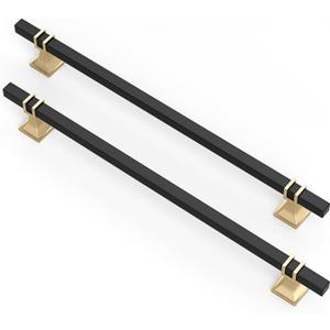 10 Pack 10 Inch Black and Gold Cabinet Pulls Kitchen Cabinet Handles, Black and Gold Cabinet Handles Square Dresser Drawer Pulls Kitchen Cabinet Hardware (10 inch (256mm) Hole center)