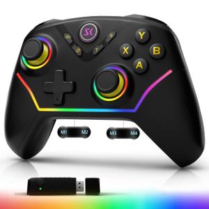 Wireless PC Controller with Hall Effect Joysticks & Triggers, 1000Hz Polling Rate, Trigger Locks, Bluetooth Pro Gaming Controller for PC/Steam/Luna/Tesla - 4 Macros and Turbo, Dynamic RGB, Black