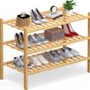 Haddockway Large 3 Tier Bamboo Shoe Rack Storage Organizer, Multifunctional Free Standing Stackable Shoe Shelf with Grid Panel for Closet,Hallway,Entryway,Small Space 27"x12"x21"