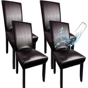 Leather Chair Covers for Dining Chairs Set of 4, Super Stretch Waterproof Kitchen Chair Covers Thickened Washable Dining Chair Slipcovers Brown Chair Seat Covers for Dining/Kitchen/Banquet