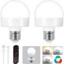 Rechargeable Battery Operated Light Bulbs with Remote Control,Timer and 15 Color Temperature,Wireless Puck Light Bulbs dimmable Magnetic Color Changing LED Bulb for Non-Hardwired Wall Sconce,2 Pack
