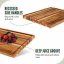 Teak Edge Grain Cutting Board 18x14x1.25", Deep Juice Groove & Side Handles