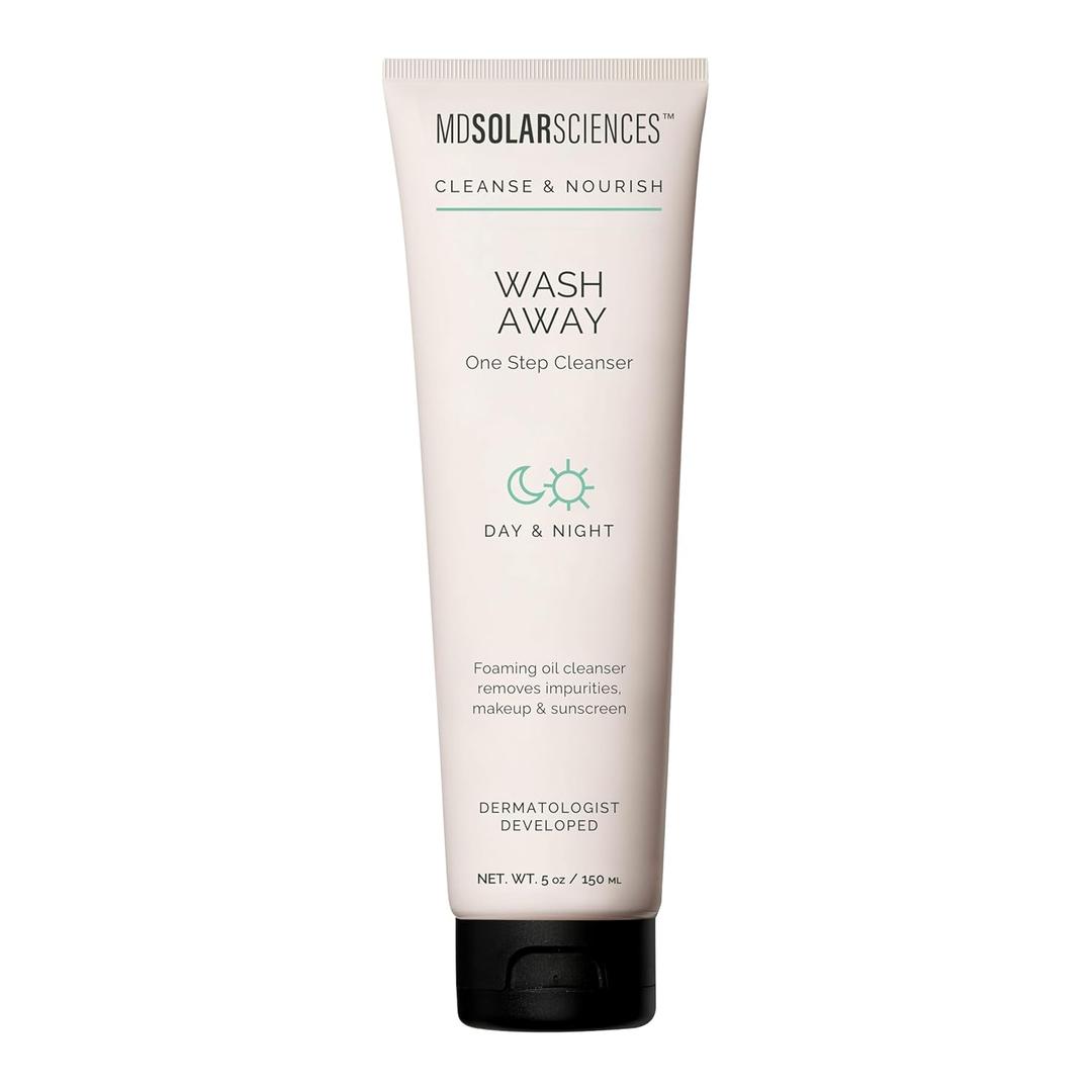 MDSolarSciences Wash Away One Step Foaming Cleanser Removes Impurities, Makeup & Sunscreen, Dermatologist Developed Vegan Formula with Hyaluronic Acid, Pineapple Extract, Aloe & Vitamin B5 (5-Fl Oz)