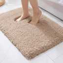 ILANGO Beige Bathroom Rugs 32"  20" Non Slip & Super Absorbent Extra Thick Soft, Washable Bath Mat for Floor, Microfiber Plush Shaggy Bath Rug with Rubber for Bathtub Shower Room Sink