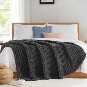 L'AGRATY Chunky Knit Blanket Throw - Soft Chunky Throw Blanket 30x40: 100% Hand Kintted Chenile Crochet Throw Blanket for Couch - Large Cable Knit Chunky Blanket for Home Decor(Dark Grey) 