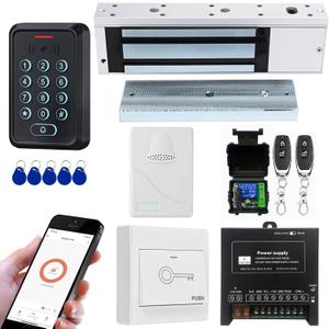 Smart Door Access Control System with 500KG 1200lbs Magnetic Lock, WiFi & Tuya App Remote Unlock, Waterproof Keypad Reader (ID & IC Card), Power Supply, Exit Button, Doorbell & Remote Controls