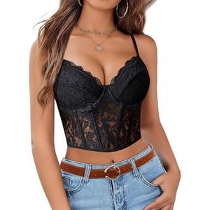 Avidlove Lace Bralette for Women V Neck Bustier Corset Tops with Underwired Racerback Adjustable Strap Crop Top Size Medium